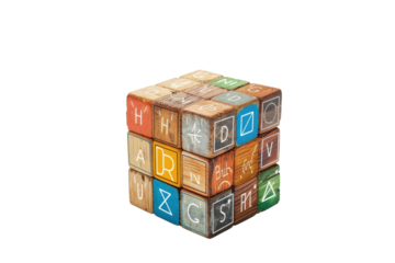 Wooden lettered cube transparent background