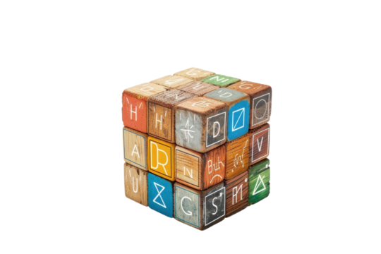 Wooden lettered cube transparent background