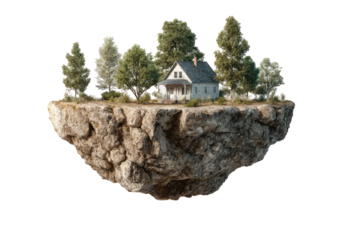 Floating island home with trees