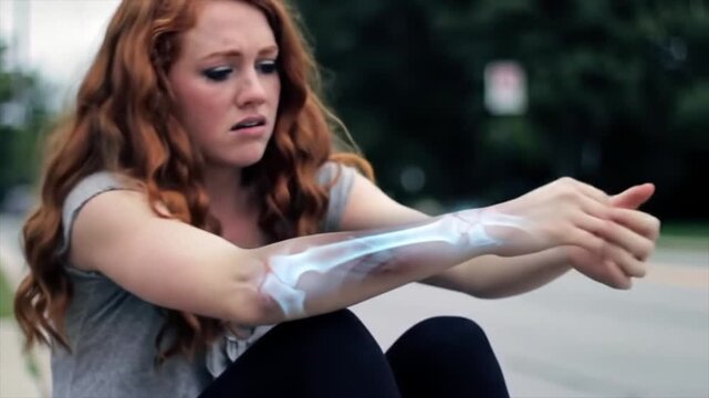 Person with a forearm fracture after a bicycle accident with X-ray VFX.