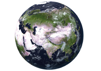 Photorealistic vector earth close-up central_asia, south_asia, west_asia area created by 3D modeling as daytime no night light and normal color more high resolution version. 