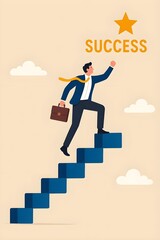 Fototapeta premium Businessman Climbing Stairs to Success Illustration