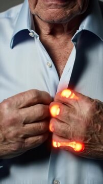 Elderly man with arthritis in his fingers with a VFX joint animation.