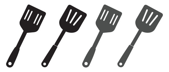 Black Spatula Set. Sleek Kitchen Utensils in Varied Handle Designs and Slot Styles.