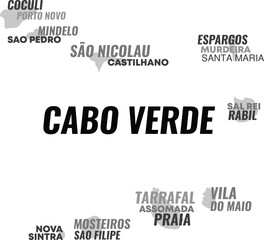 Vector Map of Cabo Verde with Cities and Landmarks – Black and White Typography Design