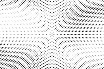 Radial halftone gradient background. Dotted concentric texture with fading effect. Black and white circle shade wallpaper. Grunge rough vector. Monochrome backdrop