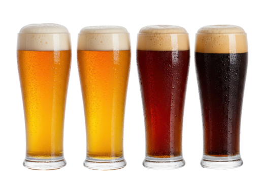 Isolated Four Glasses of Different Beer Types
