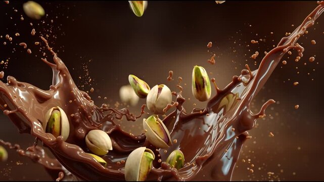 Delicious Pistachios Splashing in Chocolate: A Delightful Visual