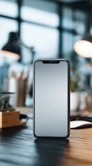 Minimalist smartphone mockup: smartphone held slightly angled in a clean, neutral-toned hand