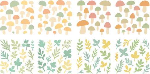 Obraz premium Cute Mushrooms and Leaves Illustration.