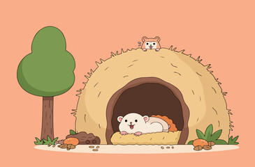 Cartoon Mouse Sleeping in Burrow