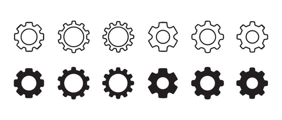Black and White Industrial Gear Icons Minimalist Vector Design for Engineering and Mechanic Themes.
