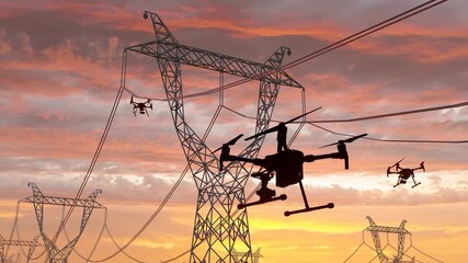 Aerial photography drone inspection of UHV towers - Powered by Adobe