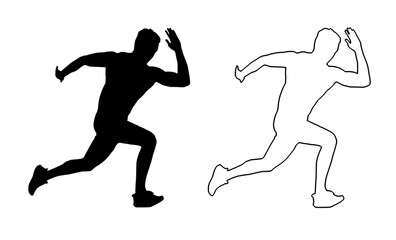 a black and white image of a couple running, a man and a woman black, couple, image, man, people, run, runner, silhouette, woman 