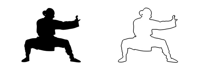 a black and white image of a man doing karate black, image, man, people, pose, silhouette 