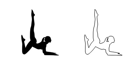 black silhouette of a girl doing yoga on a white background black, girl, pose, silhouette, woman, yoga 
