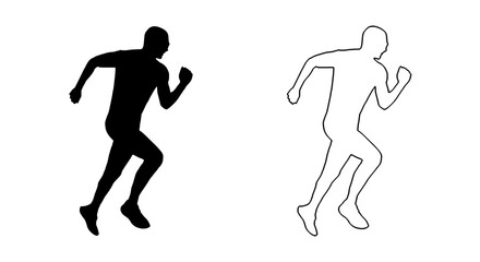 a black and white image of a man and a woman running black, couple, image, man, run, runner, silhouette, woman 