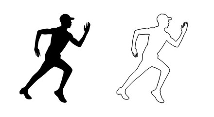 a black and white image of a man and a woman running black, couple, image, man, people, run, runner, silhouette, woman 