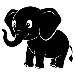 Baby Elephant with Trunk Up vector clean black silhouette design white background