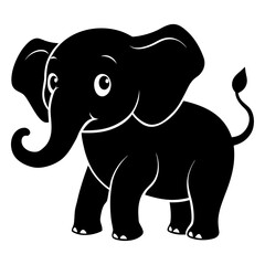 Baby Elephant with Trunk Up vector clean black silhouette design white background