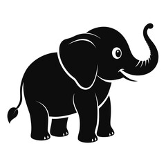 Baby Elephant with Trunk Up vector clean black silhouette design white background
