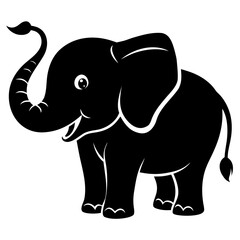 Fototapeta premium Baby Elephant with Trunk Up vector clean black silhouette design white background