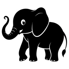 Fototapeta premium Baby Elephant with Trunk Up vector clean black silhouette design white background