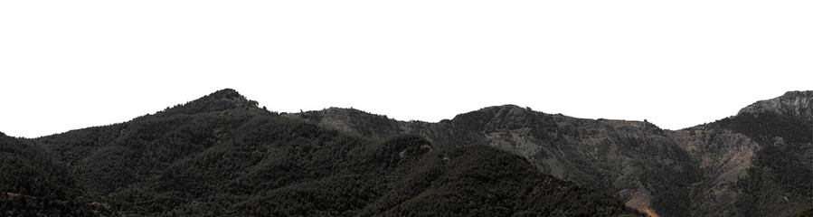 panorama rocky mountain range on transparent background in high quality
