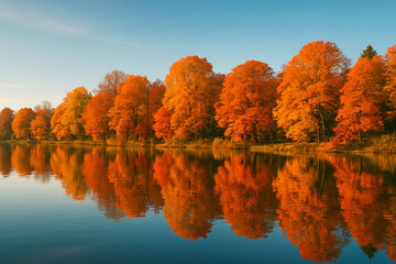 autumn trees reflected in water