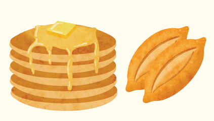 pancake and bahn mi breakfast bread food Illustration