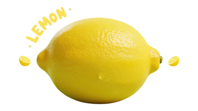 "Zesty Lemon" Whole Bright Yellow Lemon with Slices and Bold 3D Text