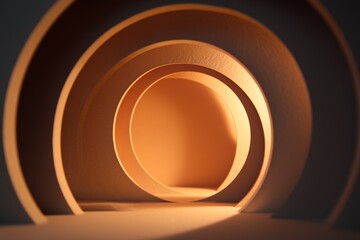 Obraz premium Concentric paper tunnel with warm amber glow and sculptural circular cutouts