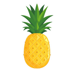 Vibrant cartoon pineapple illustration with a yellow segmented body and a spiky green leafy crown.