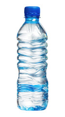 Clear plastic water bottle with blue cap transparent empty isolated on transparency background hydration recyclable lightweight crinkled single use refreshing design
