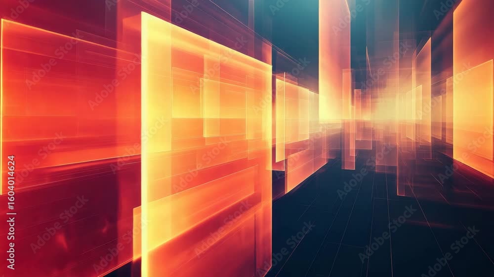 Sticker abstract digital background glowing orange yellow rectangular shapes futuristic dynamic light effect