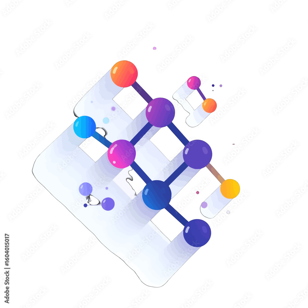 Aufkleber abstract illustration of a connected network with gradient spheres and lines on white background