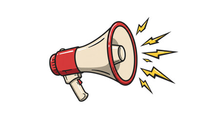 Cartoon megaphone with radiating sound waves, conveying a message.