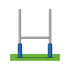 Minimalist Vector Illustration of Rugby Goalpost with Blue Padding on Green Field Isolated on White Background