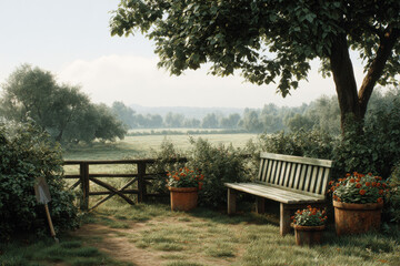 Obraz premium bright spring scene depicting clean fresh outdoor space filled with blooming flowers and greenery