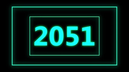 2051 number neon text background animation. Glowing neon sign blue colors digit number background.2051 colored text. Laser vintage effect. Infinite video animation numbers represents the new