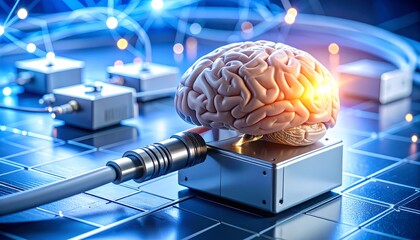 Human Brain Connecting to Network Technology Concept