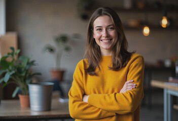 Smiling woman in a yellow sweater at an International Volunteer Day event