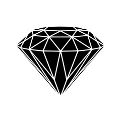 Black Diamond Gem: A striking monochrome illustration showcases afaceted black diamond, emphasizing its geometric structure and luxurious appeal.