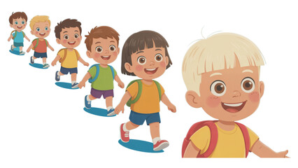 Children Walking in a Line – Cartoon Vector