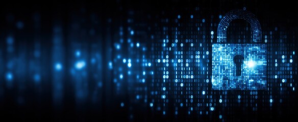 Secure Blue Digital Lock Background for Cyber Protection Web Banners - Vector Illustration with Text Space, Ideal for Online Safety Services