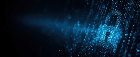 Secure Digital Data Protection Background with Lock Icon - Cybersecurity Network Banner for Web Design, Fintech App, Vector with Text Space