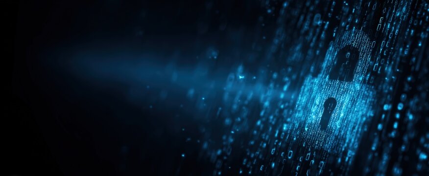 Secure Digital Data Protection Background with Lock Icon - Cybersecurity Network Banner for Web Design, Fintech App, Vector with Text Space