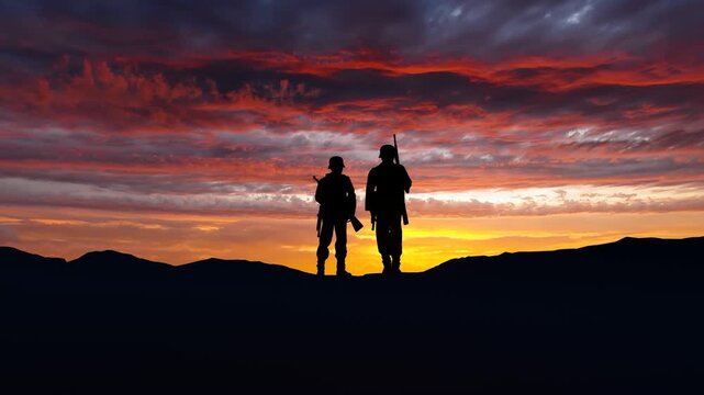 Silhouette of PLA soldiers standing guard on Army Day