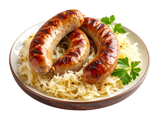 Bratwurst sausage and sauerkraut isolated on transparent png