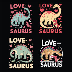 Dinosaur family love hearts cute